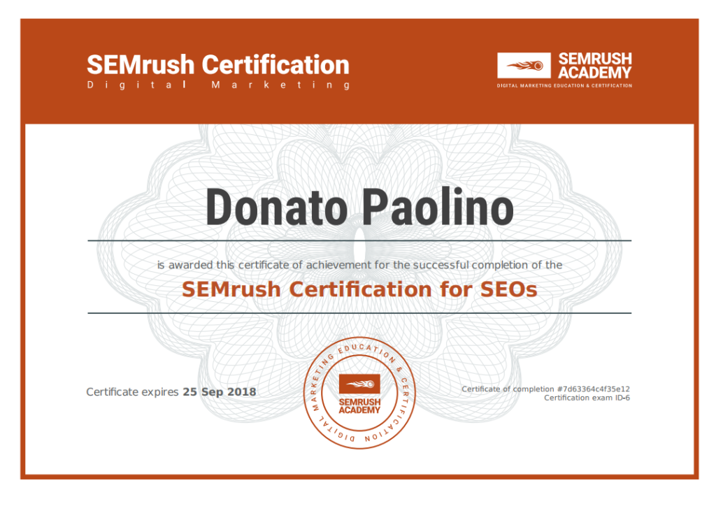 Certificato seo Semrush