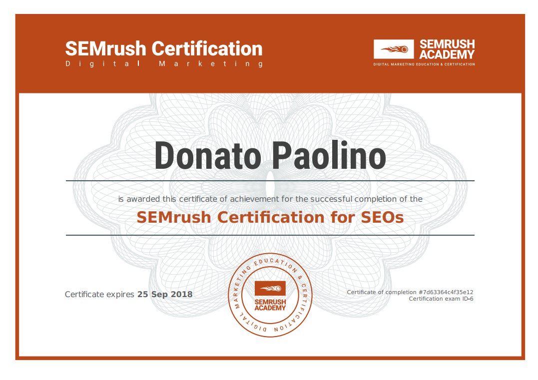 Certificazione SEMrush seo