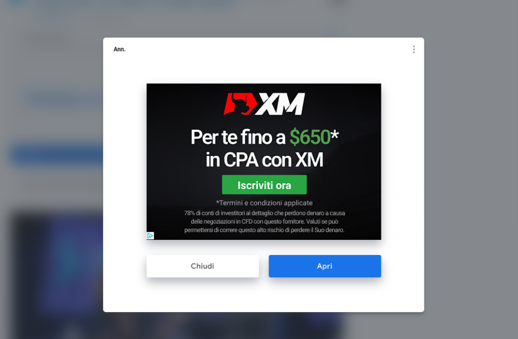 Esempio di banner immagine popup