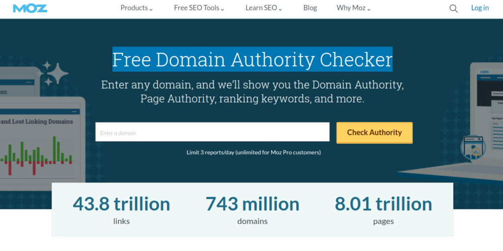 La schermata del Free Domain Authority Checker di Moz