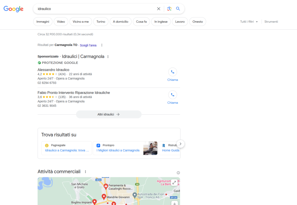 Esempio di SERP Google