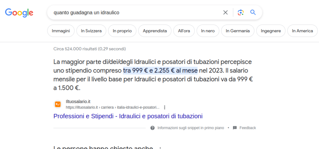 Esempio di Snippet in primo piano in SERP Google