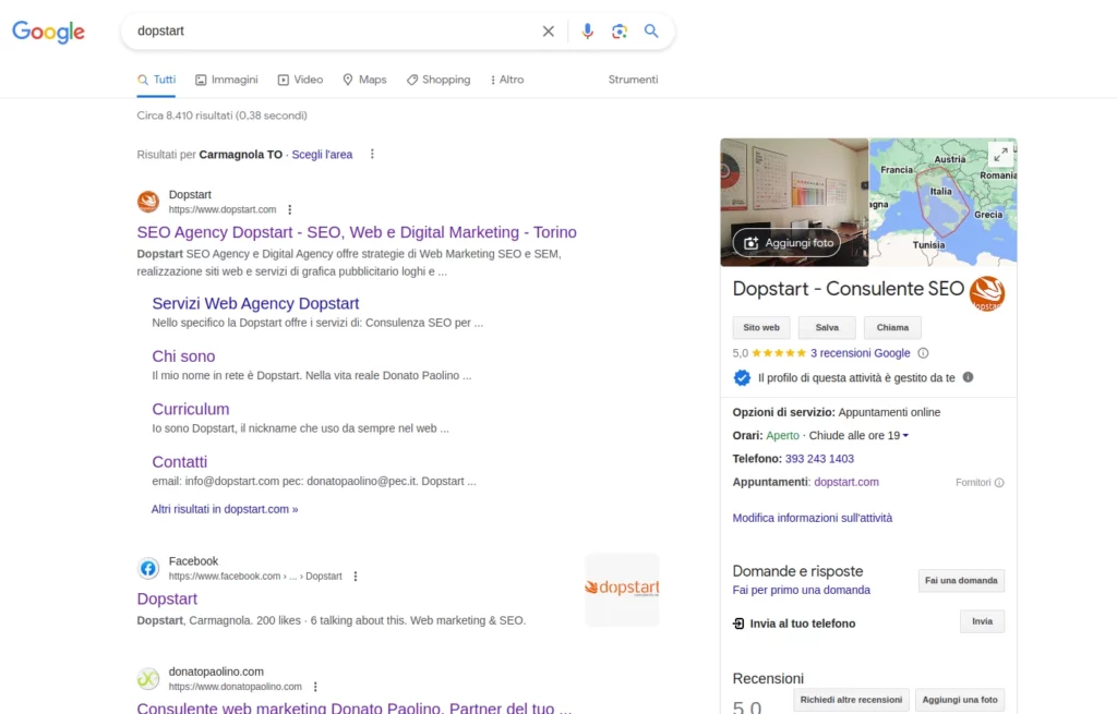 Un esempio di search intent navigazionale