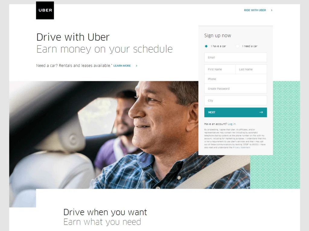 Landing Page Uber