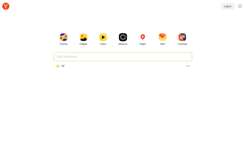 La home page del motore di ricerca Yandex