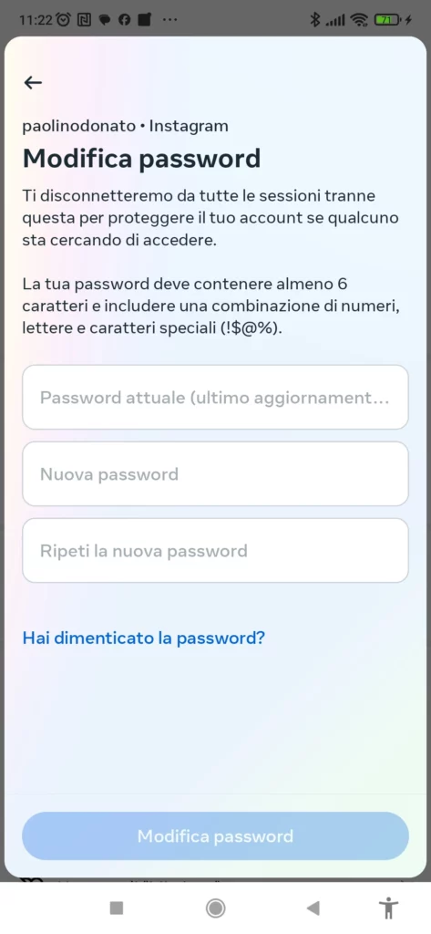 Segui le indicazioni per modificare la password