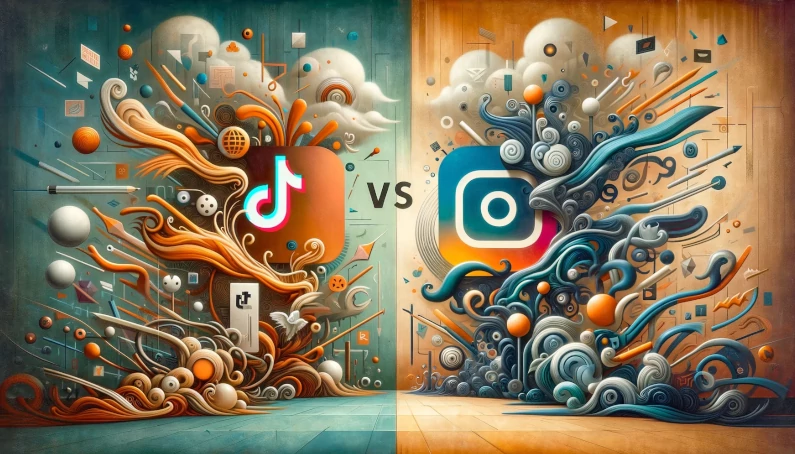 the images representing the abstract clash between TikTok and Instagram